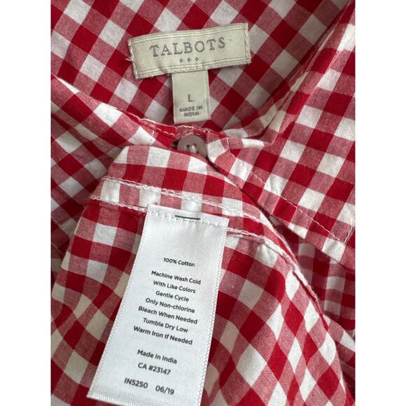 Talbots red gingham button-down shirt blouse holiday preppy size large - Picture 9 of 13